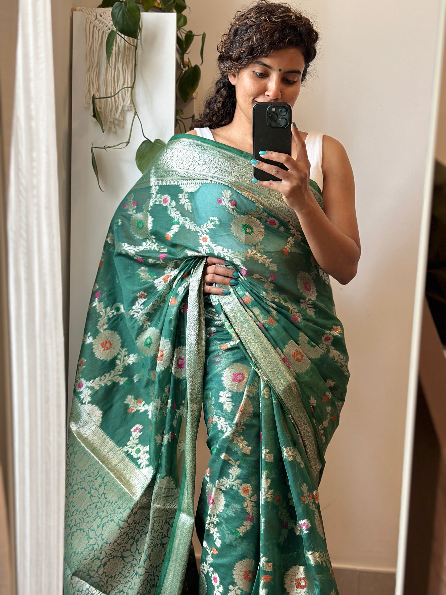 Green semi banarasi saree