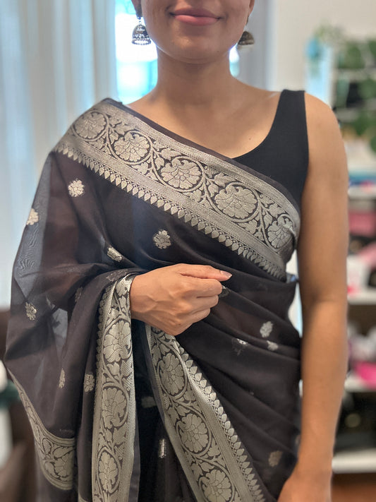 Black Semi Banarasi Saree