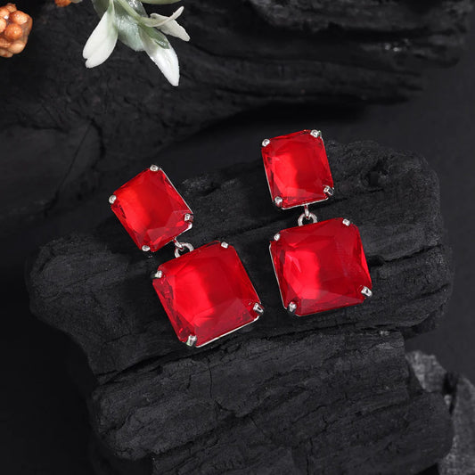 Red Color American Diamond Earrings