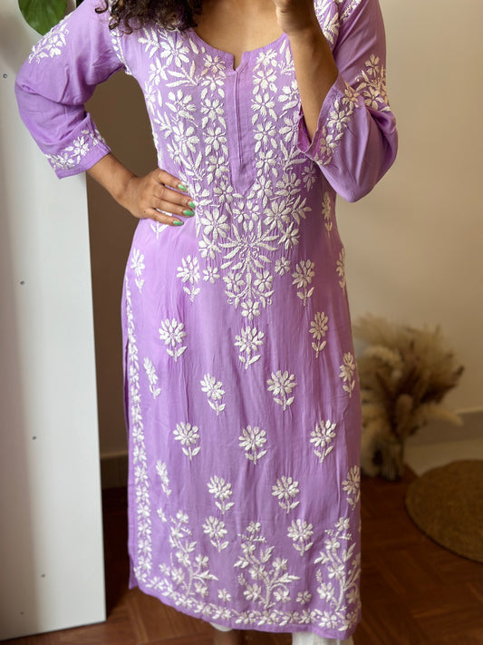 Chikankari Modal Kurta - Lavender