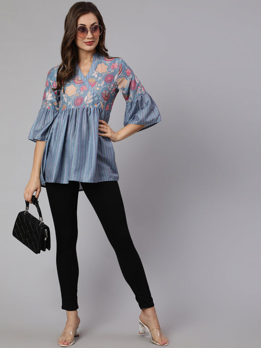 Women Grey Woven Silk Blend Peplum Top