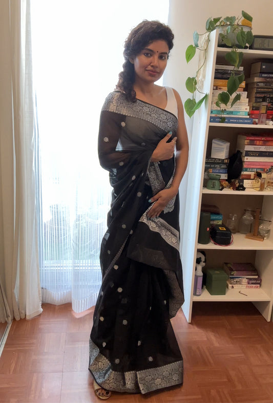 Black Semi Banarasi Saree