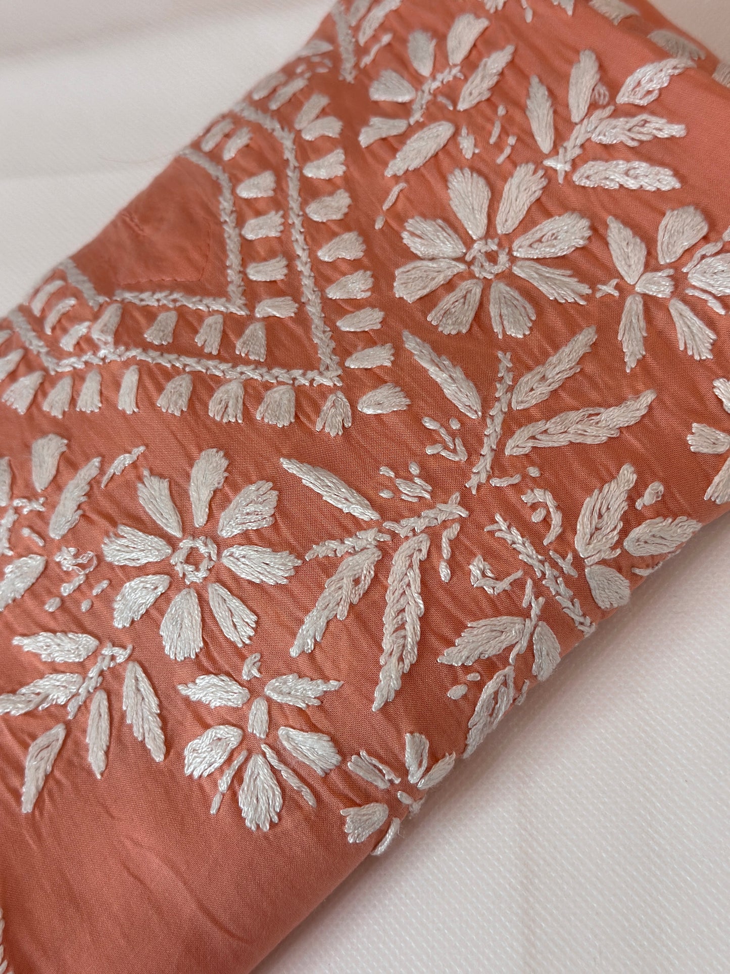 Chikankari Modal Kurta - Pink orange