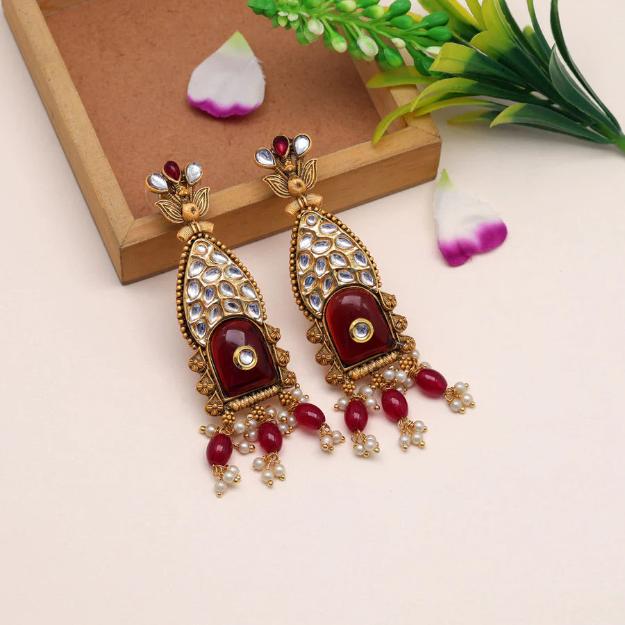 Maroon Color Kundan Earrings