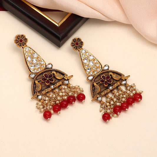 Maroon Color Kundan Earrings