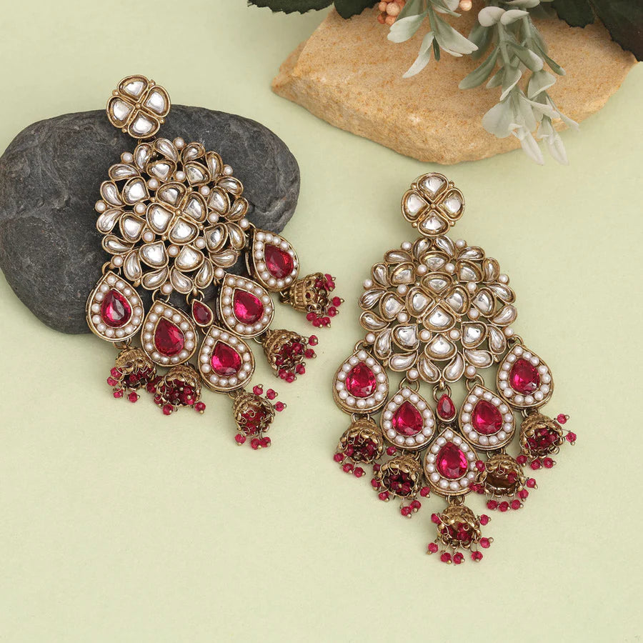 Rani Color Kundan Earrings