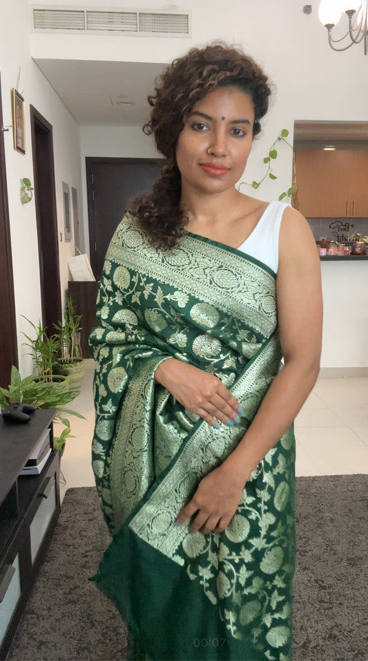 Green - Semi Banarasi Katan Silk Saree