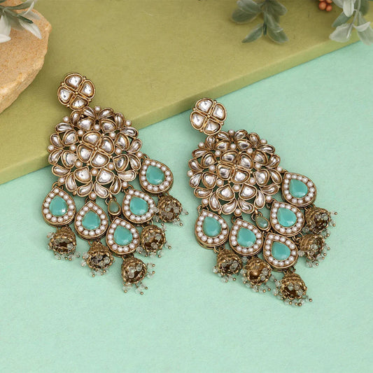 Cyan Color Kundan Earrings