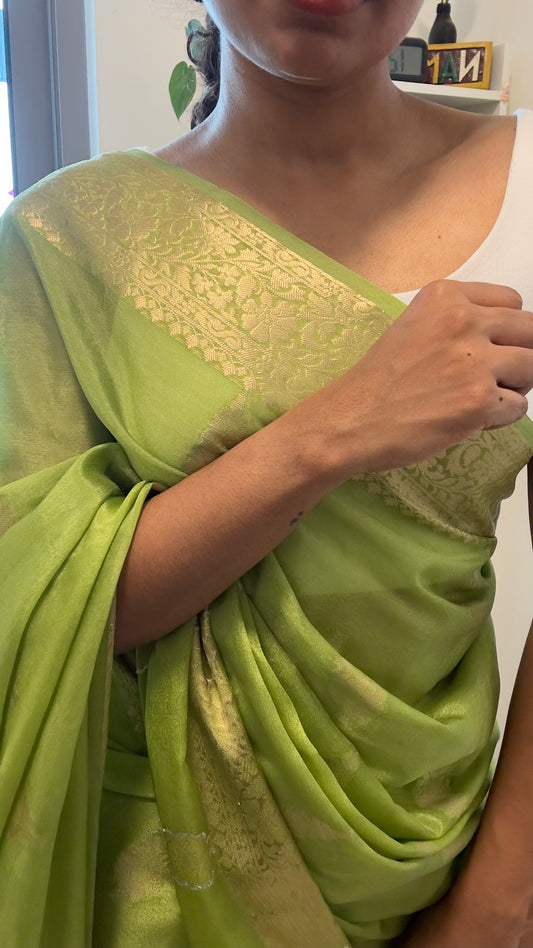 Lime green - Semi Banarasi Warm Silk Saree