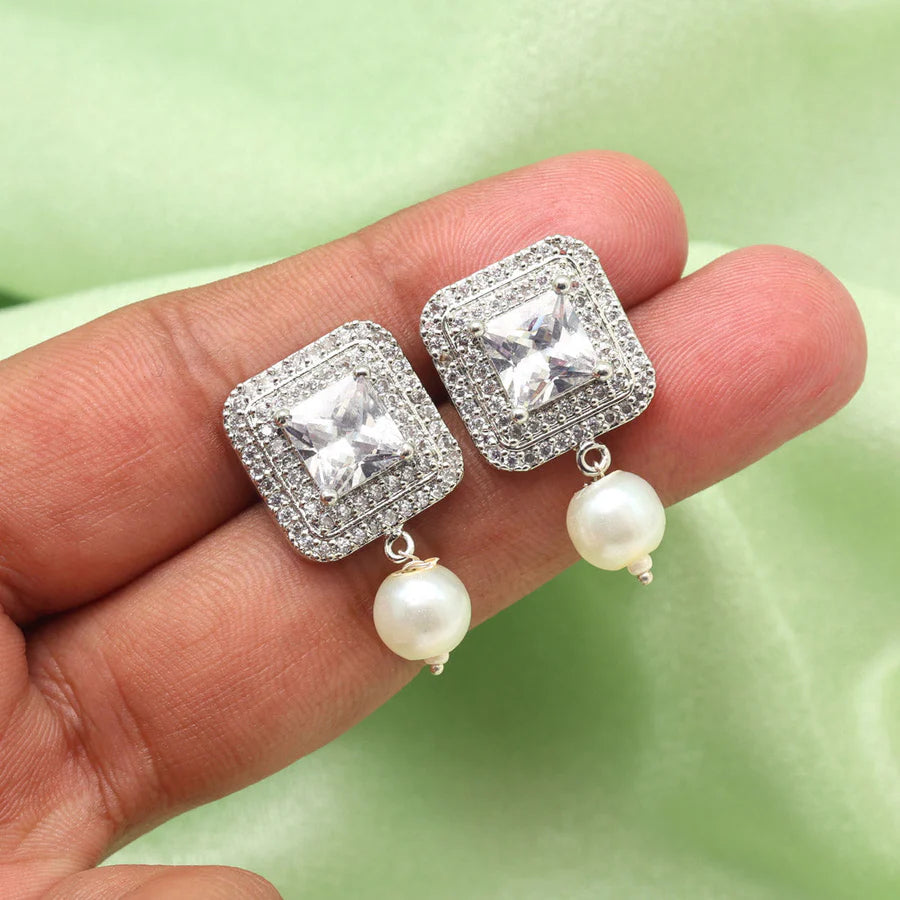 White Color American Diamond Earrings