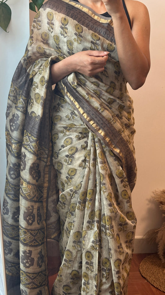 Chanderi Silk Cotton saree - Ajrakh printed