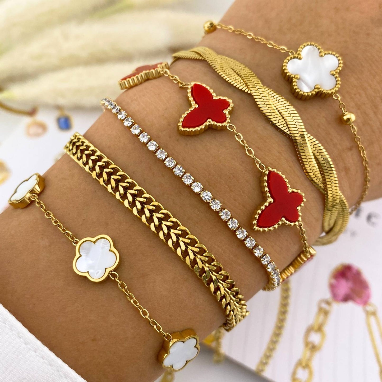 18K gold plated Stainless steel Flowers bracelet