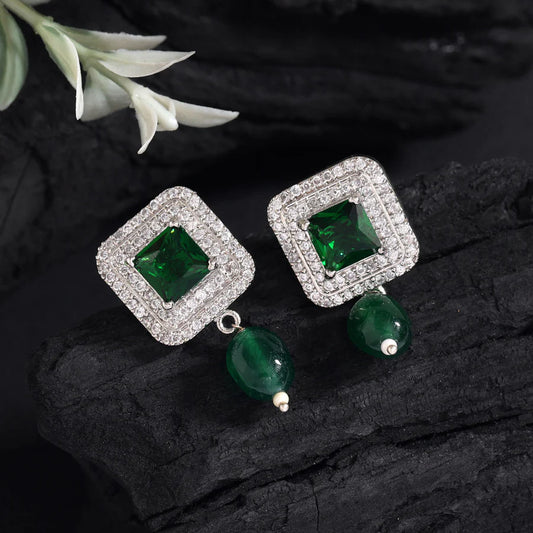 Green Color American Diamond Earrings