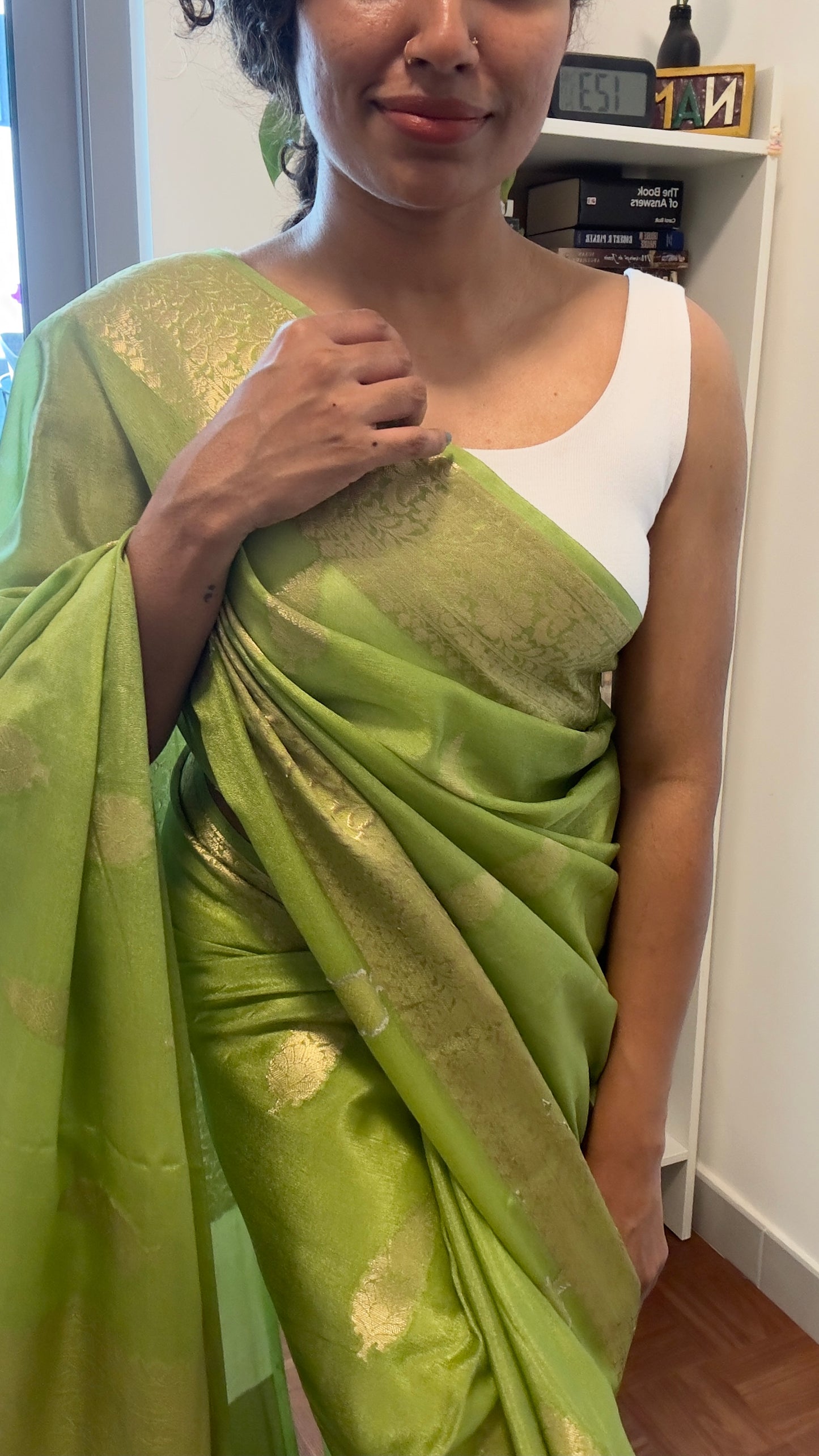 Lime green - Semi Banarasi Warm Silk Saree