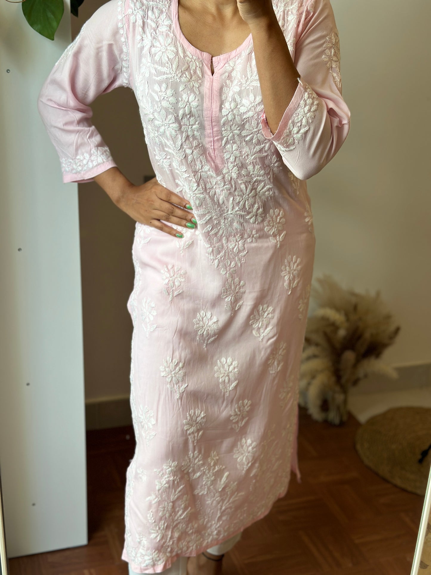 Chikankari Modal Kurta - Pink