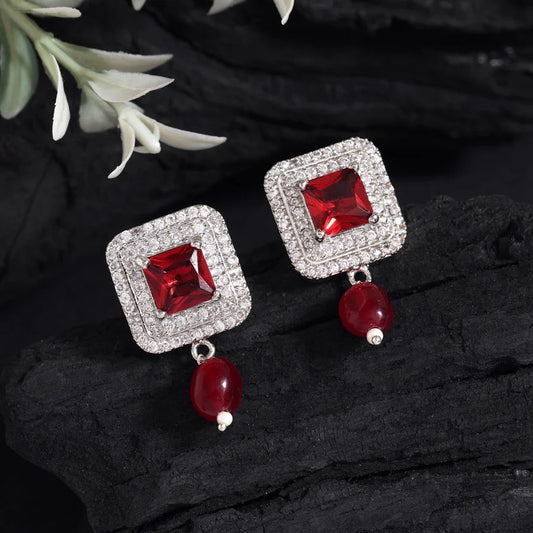 Ruby Color American Diamond Earrings