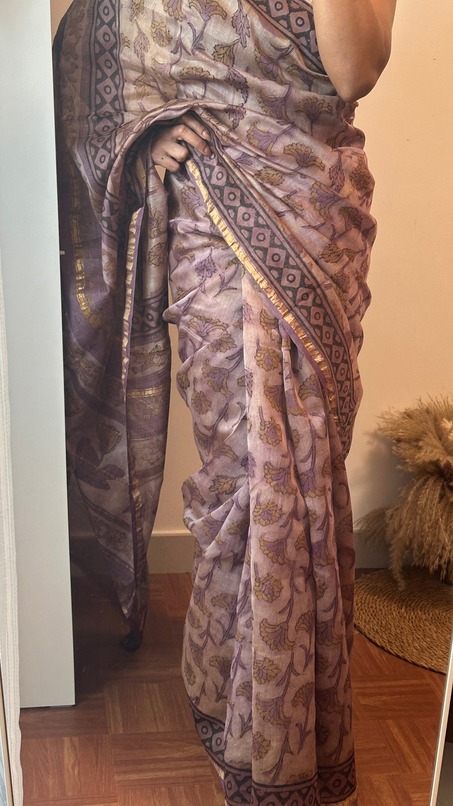 Chanderi Silk Cotton saree - Ajrakh printed