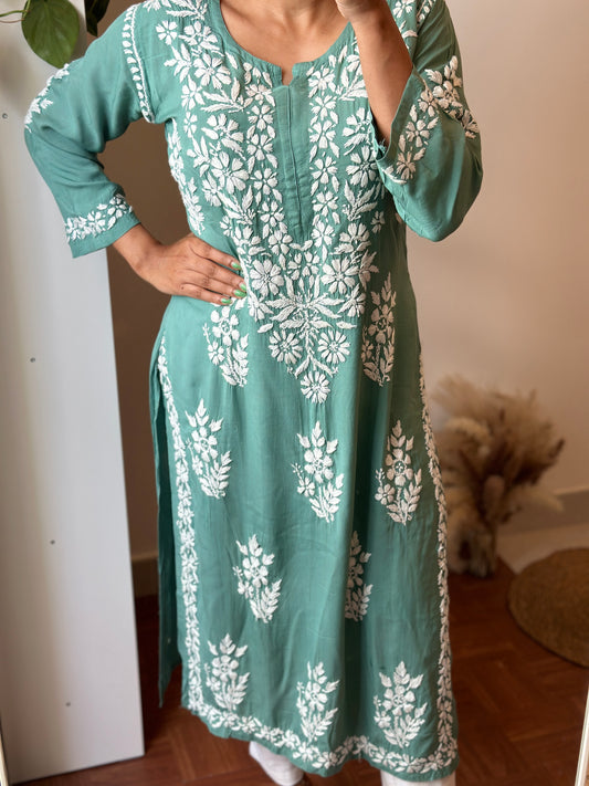 Modal Chikankari Kurta - Green