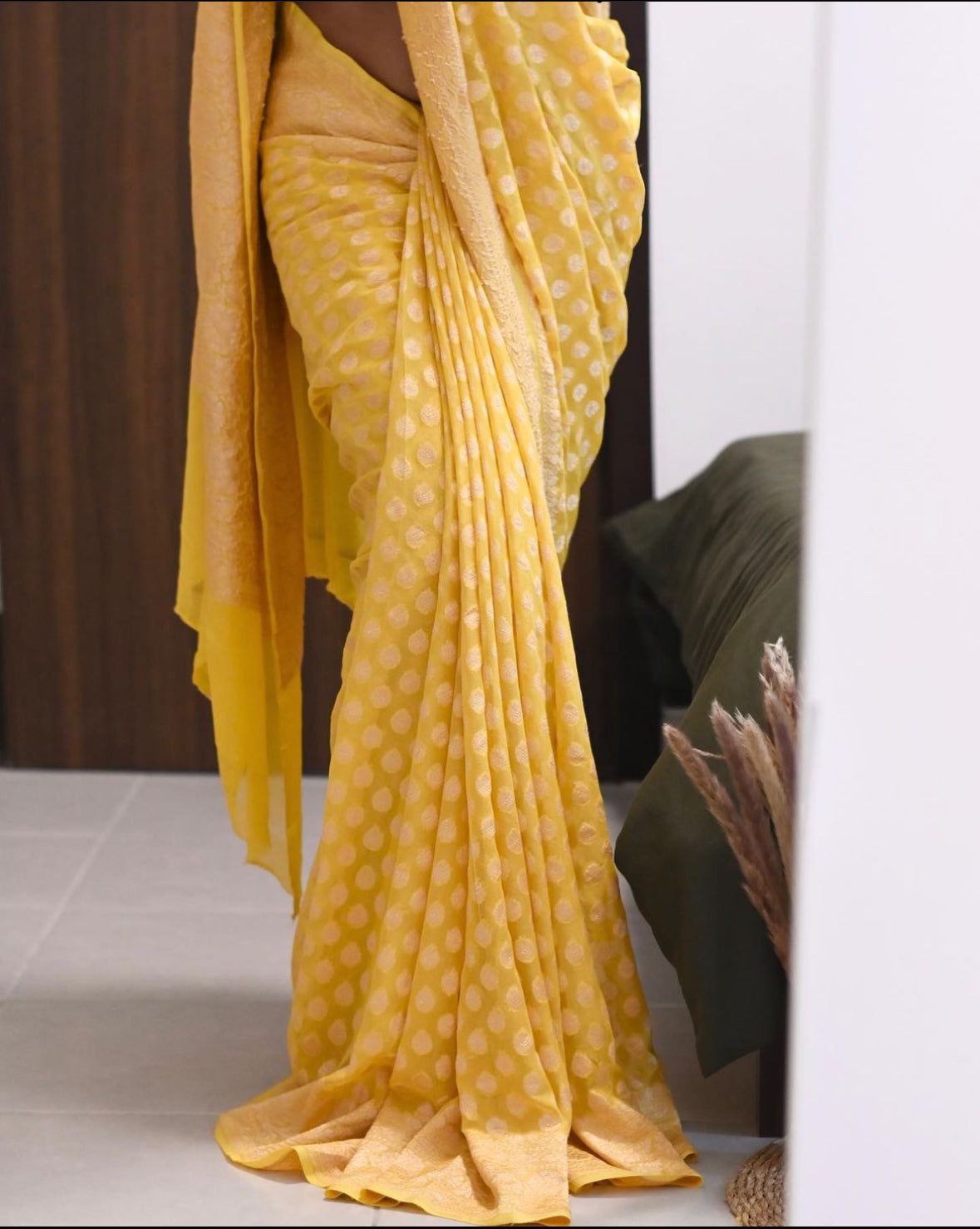 Pure Banarasi Khaddi Georgette Yellow Saree