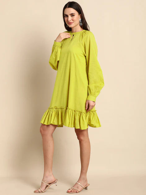 Cotton Solid Drop Waist Dress - Yellow