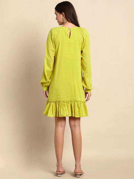 Cotton Solid Drop Waist Dress - Yellow