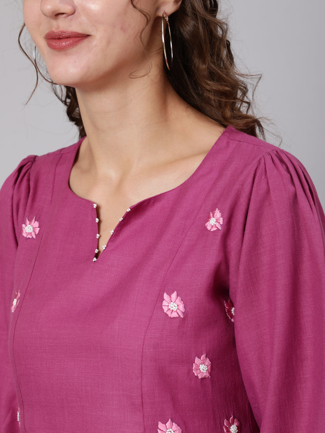 Magenta Viscose Rayon Embroidered Co-Ords Set Has Top And Palazzo