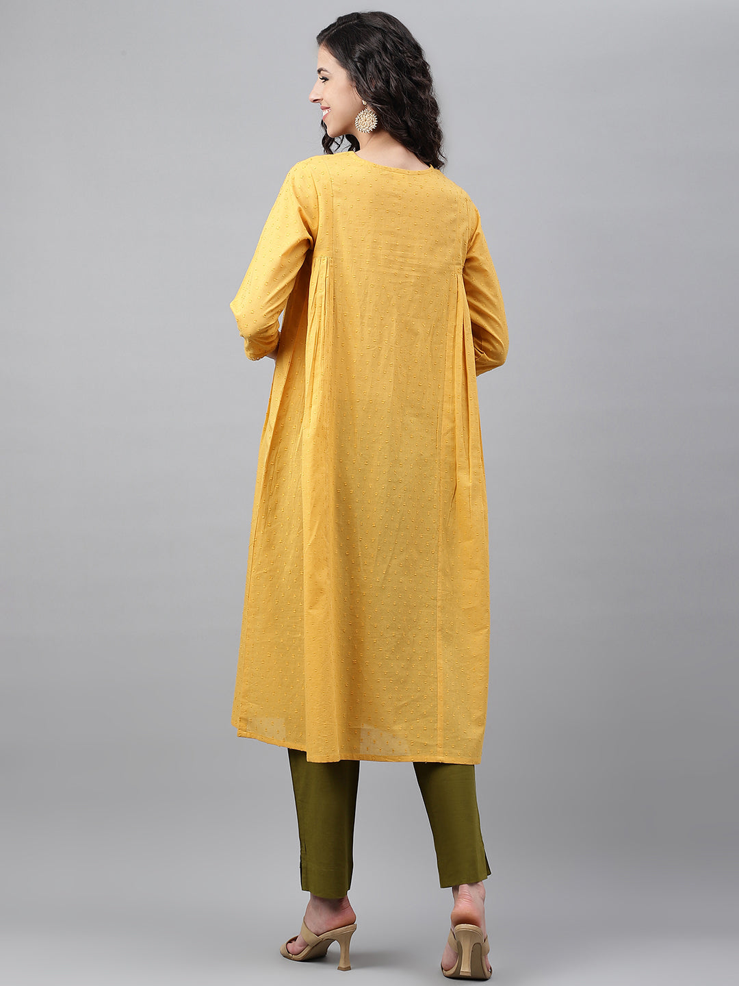 Yellow Dobby Cotton Solid A-Line Kurta