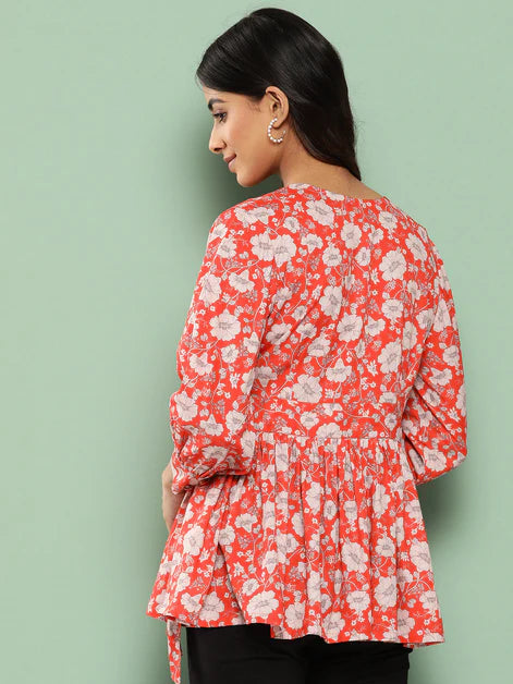 Crepe Digital Floral Print Peplum Top