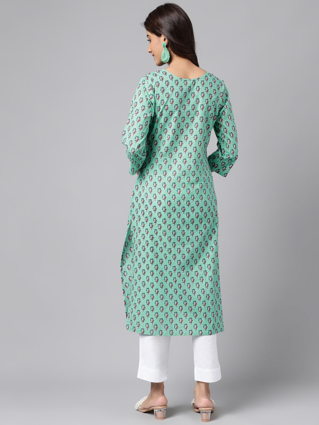 Light Blue Cotton Ethnic Motifs Straight Kurta