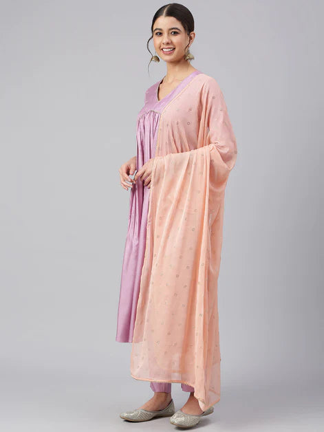 Poli Silk Solid Kurta with Pant & Dupatta - Mauve