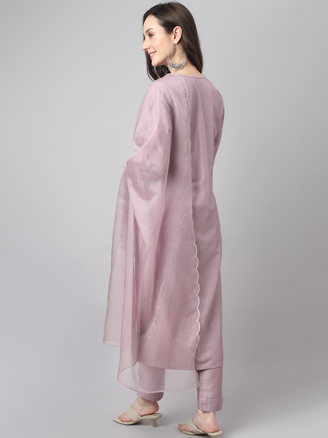 Chinon embellished Solid Kurta with Pant & Dupatta - Lavender